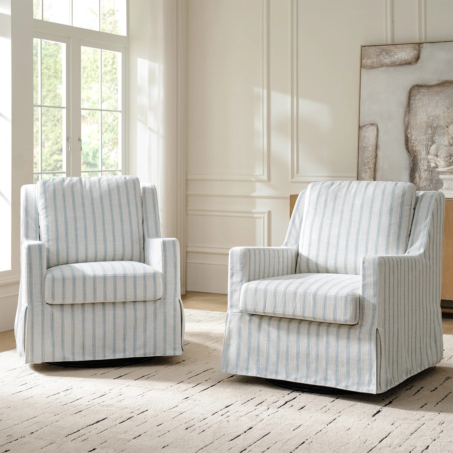 Lillie 30" W Farmhouse Slipcovered Down-blend Swivel Rocking Chair with Pillow Back (Set of 2) | Wayfair North America