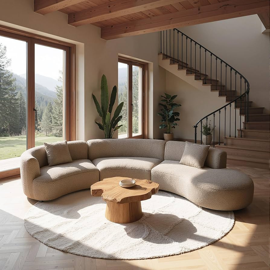 Acanva Formia Boucle Curved Sectional Sofa, 153" W Right Hand, Light Coffee | Amazon (US)