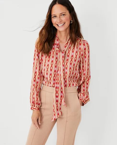 Chain Print Tie Neck Top | Ann Taylor (US)