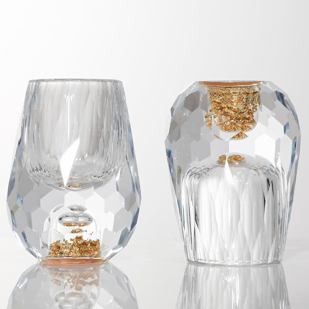 Crystal Shot Glasses 0.5oz Set ，Decorated With 24K Gold Leaf Flakes, Lead-Free,Handmade Set Sui... | Amazon (US)