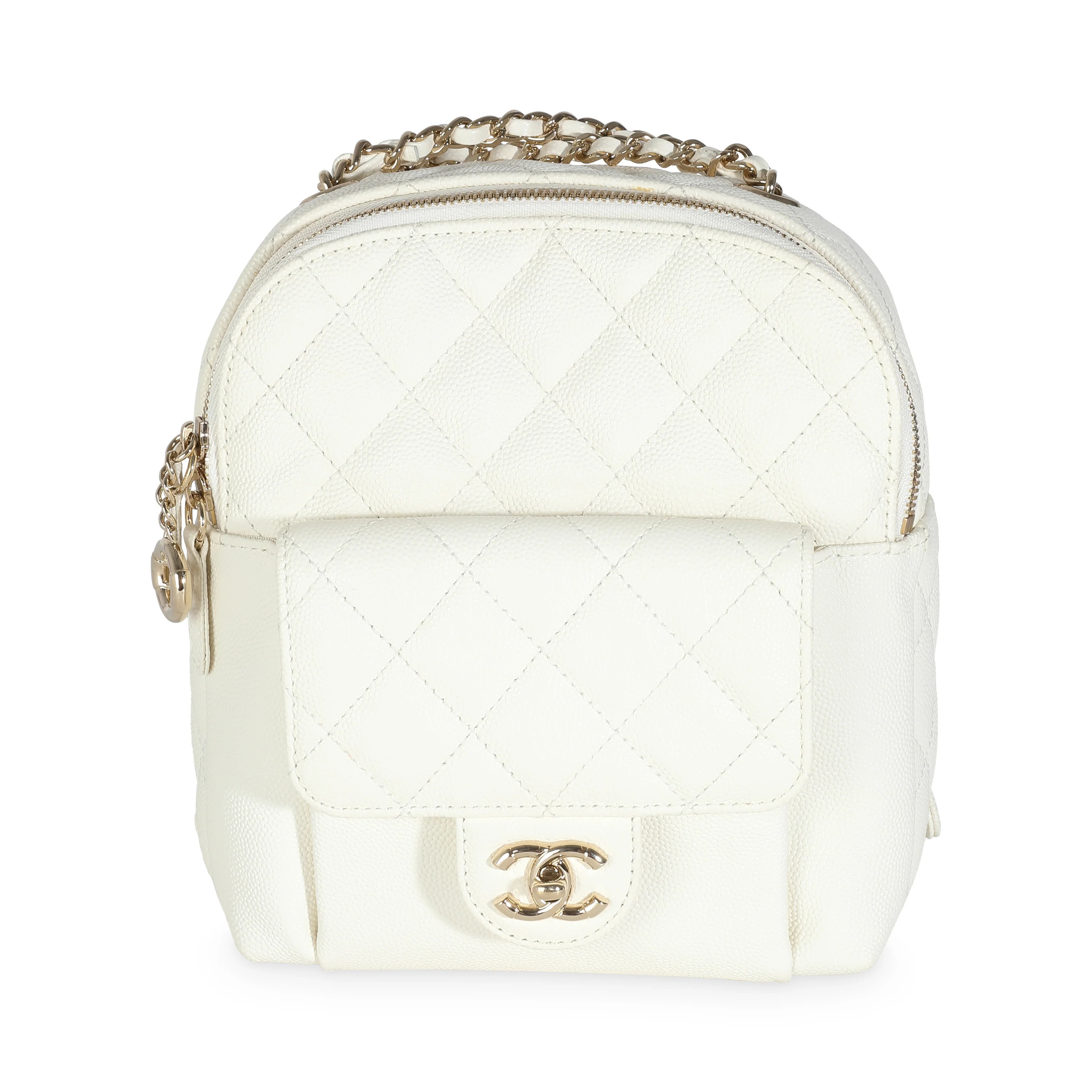 White Quilted Caviar Small CC Day Backpack | myGemma