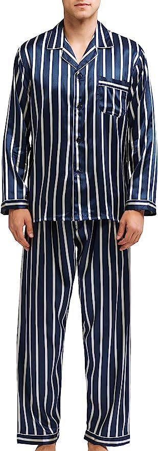 Men's Satin Pajamas Long Button-Down Pj Set Sleepwear Loungewear | Amazon (US)