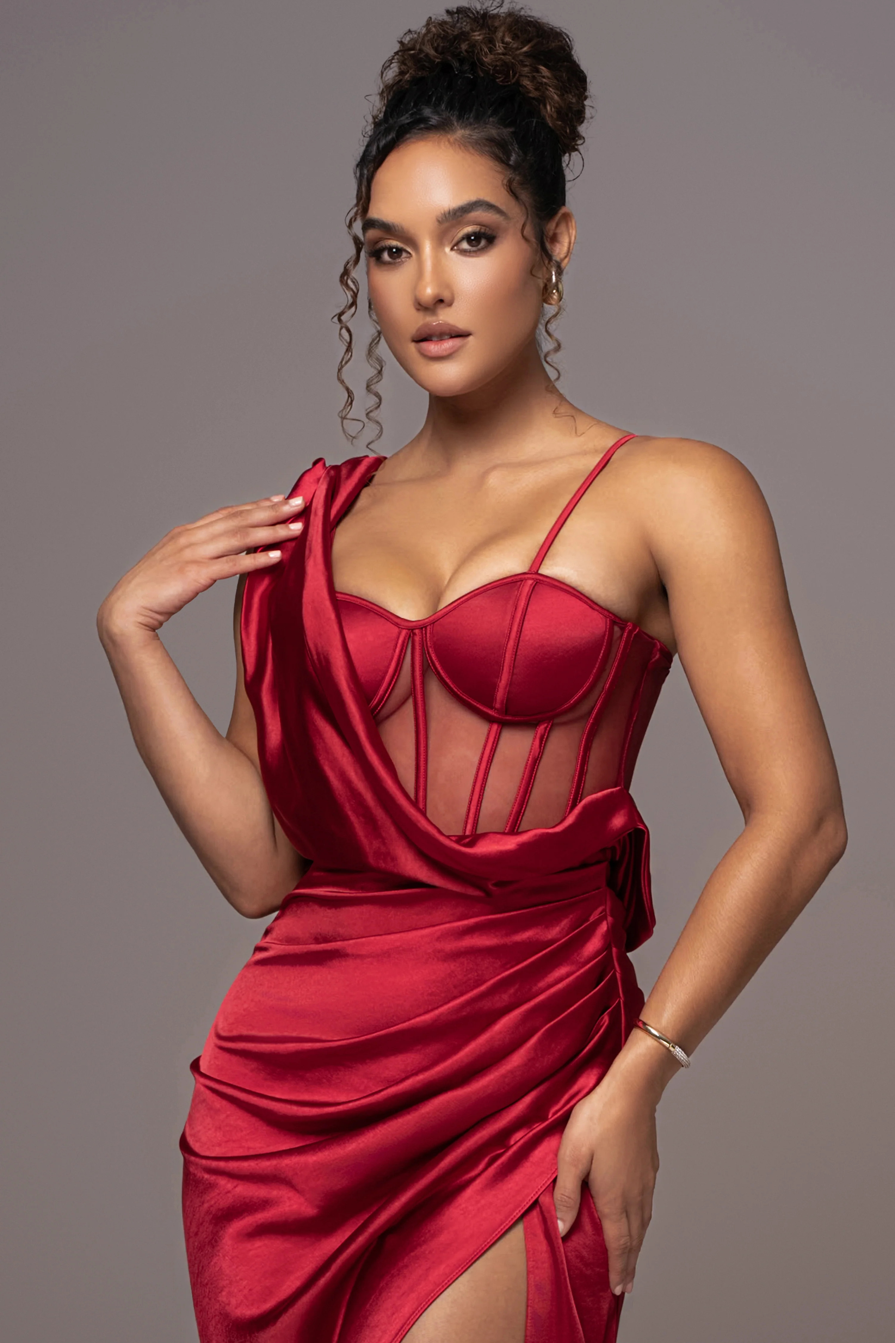 Red Anastacia Drape Maxi Dress | JLUXLABEL