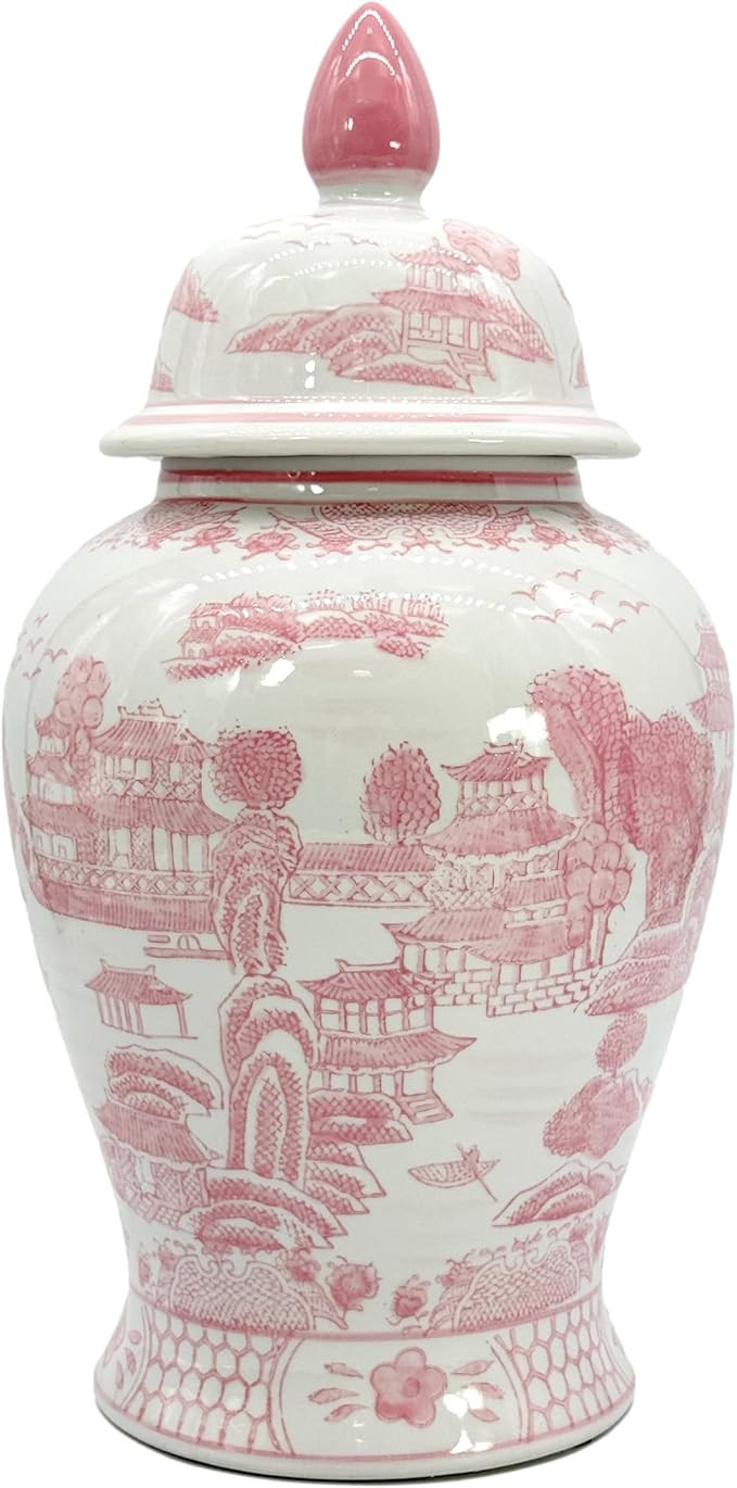 Galt International Pink Floral Chinoiserie Ceramic Temple Jar 18" w/Lid - Ginger Jar Home & Kitch... | Amazon (US)