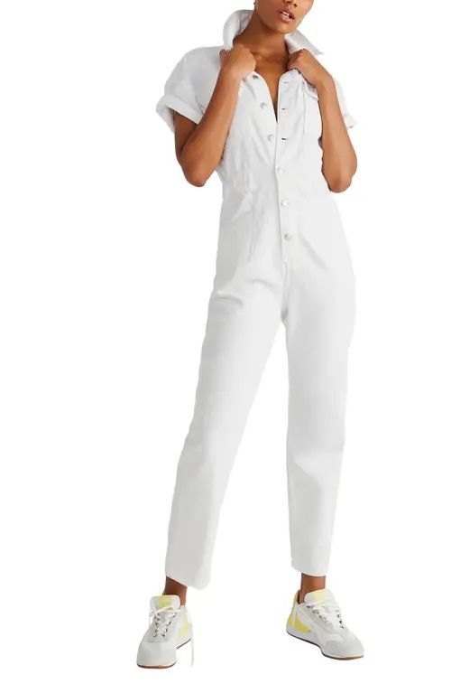 Free People We the Free Marci Short Sleeve Jumpsuit in Optic White at Nordstrom, Size Large | Nordstrom