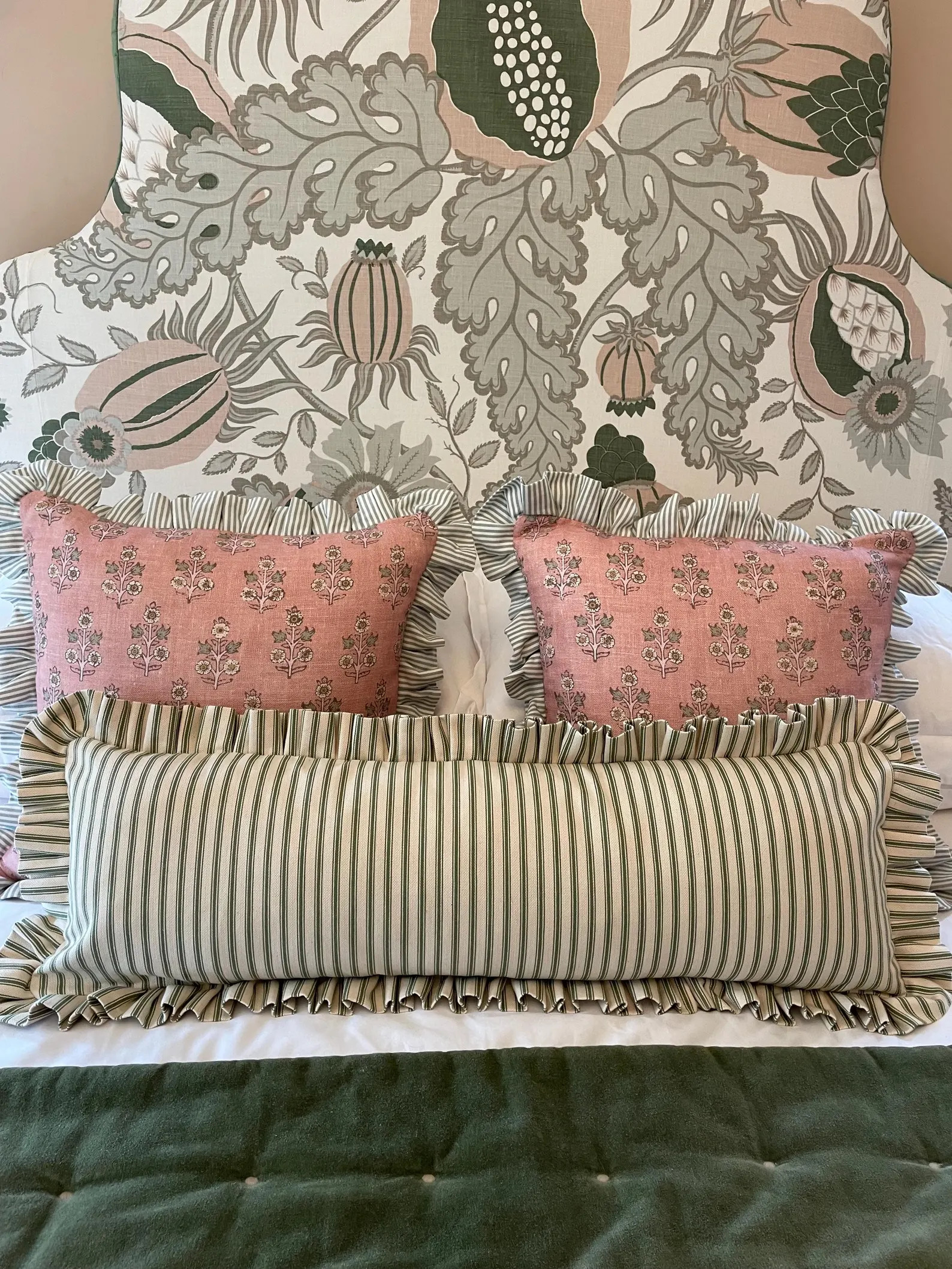 Extra Large Ruffled Lumbar Cushion Cover Striped Frilled Pillow Green Ticking Stripe 96cm X 40cm ... | Etsy (US)