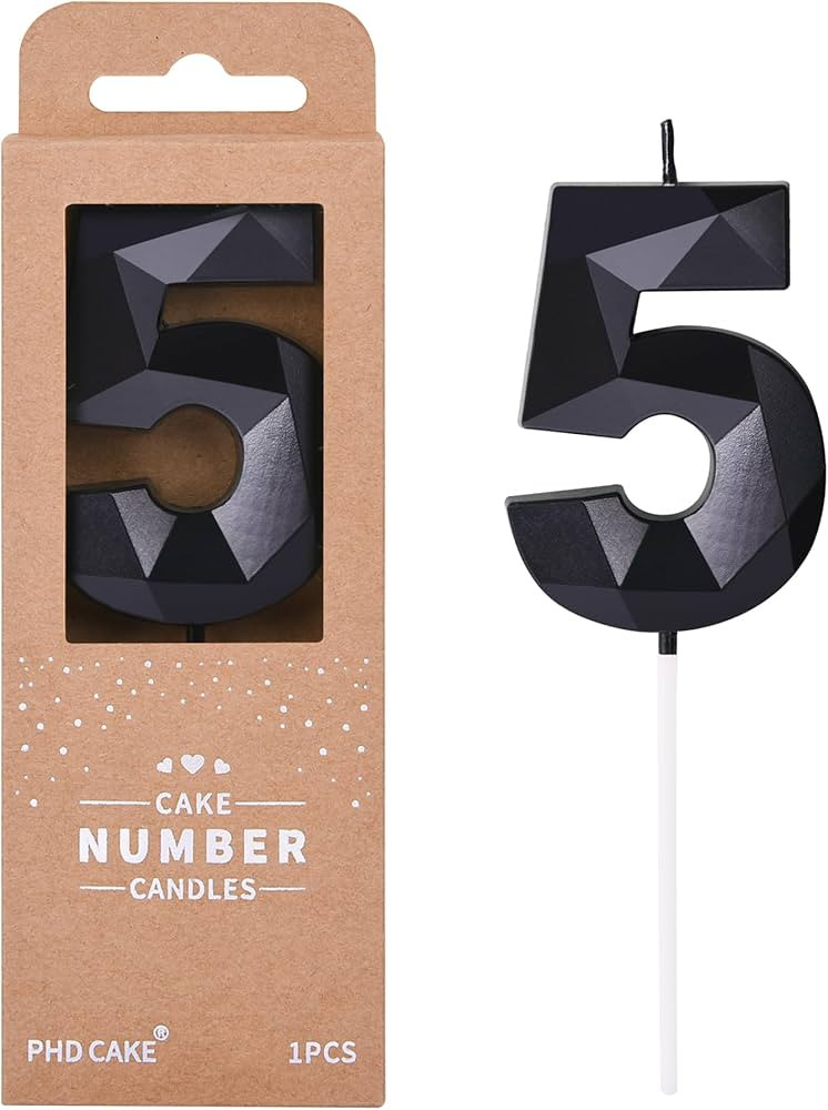 PHD CAKE 2.76 Inch Crystal Black 5 Number Birthday Candles, Black Number Candles, Cake Number Can... | Amazon (US)