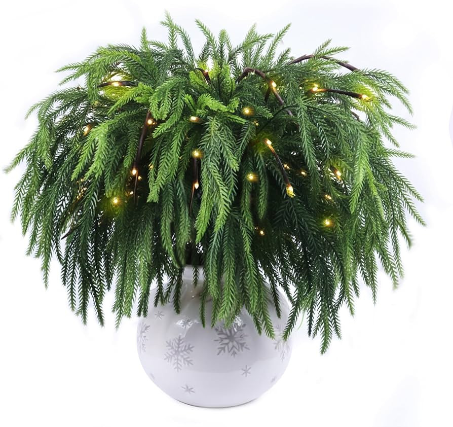MGupzao 12 Pcs Christmas Norfolk Pine Branches with LED Glow - 27" Realistic Artificial Pine Stem... | Amazon (US)