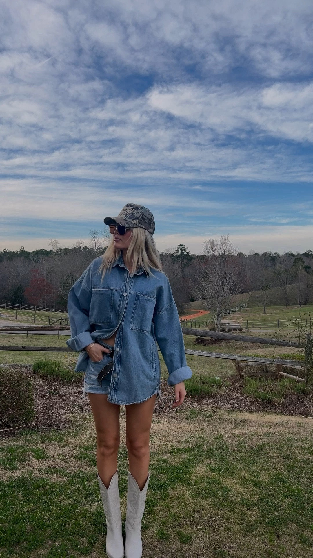 The camo trucker hat is from my new small business, Temporary Local. Launching 3/16/24. 1G:
@temporarylocalco 🤍

Most of these pieces have been in my closet for ages, so I’m linking extremely similar finds.


Canadian tuxedo, casual style, western wear, coastal cowgirl, denim on denim, denim shacket, cowboy boots, cowgirl boots, denim shorts, distressed denim, oversized jacket, camouflage, aviator sunglasses, amazon fashion

#LTKfindsunder100 #LTKstyletip #LTKshoecrush