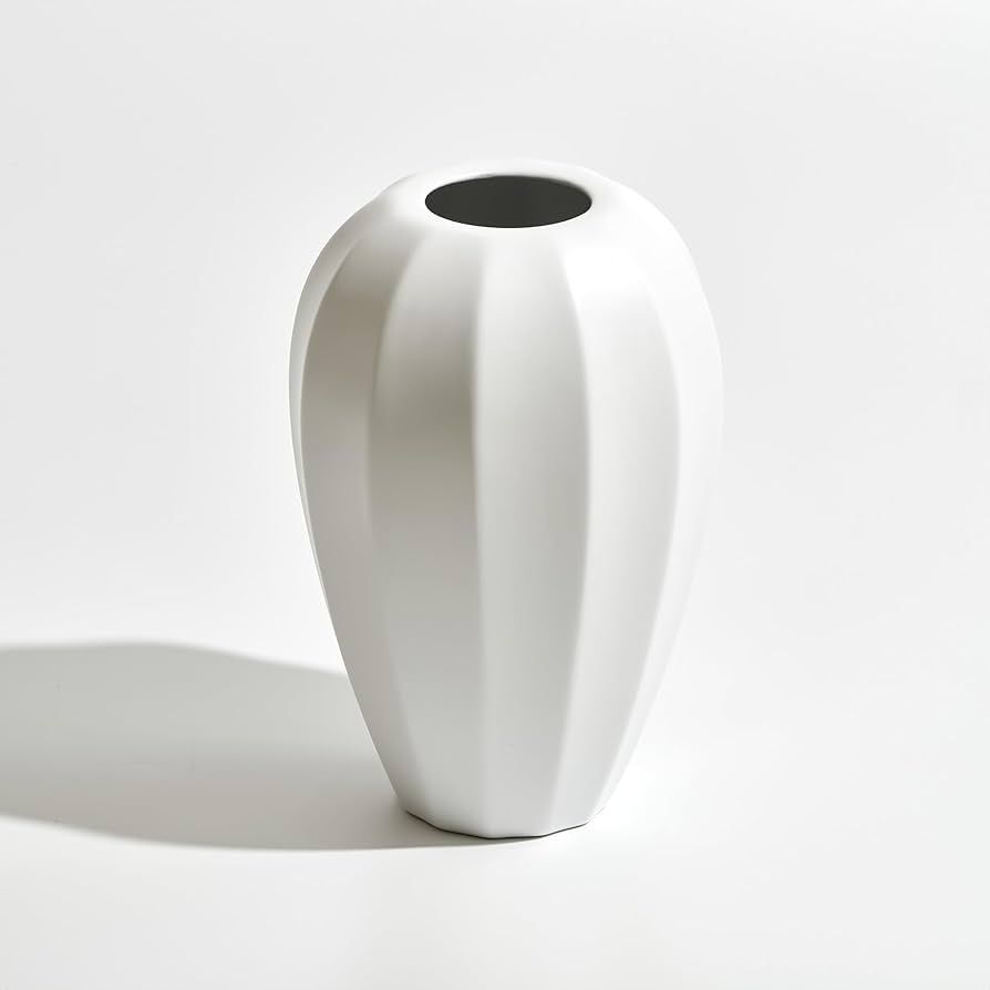 White Ceramic Vase, Flower Vase for Minimalist Modern Farmhouse Decor, Pottery Decorative Flower ... | Amazon (US)