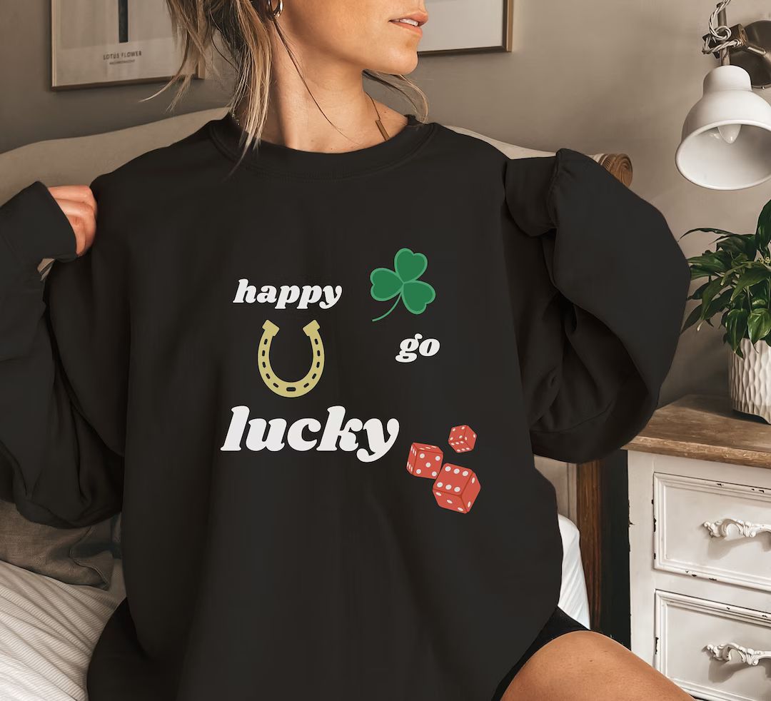 HAPPY GO LUCKY Unisex Heavy Blend™ Crewneck Sweatshirt, Luck Sweater, St Patricks Day Outfits, ... | Etsy (US)