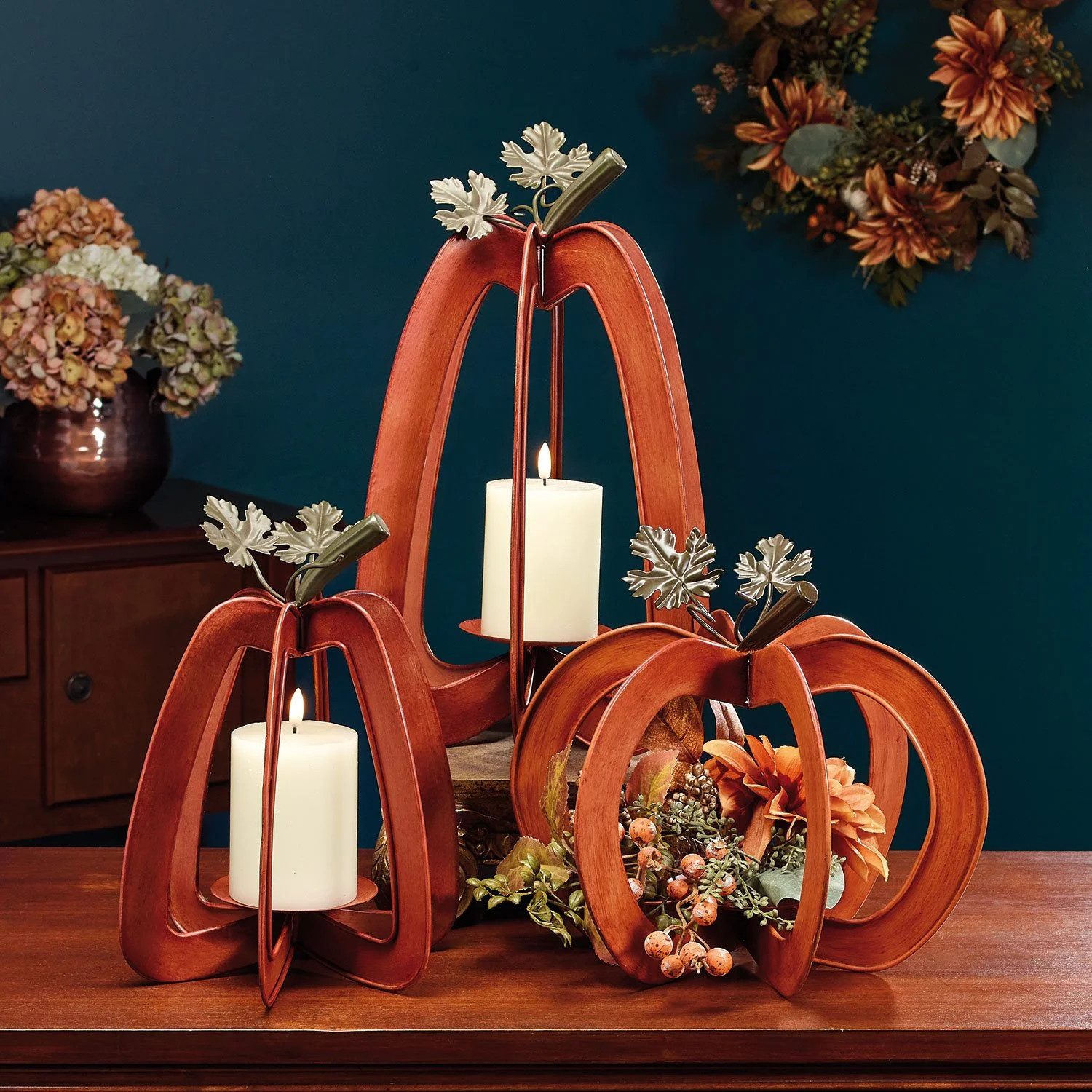 burton+BURTON Orange Pumpkin Candleholders, Set of 3 | Sam's Club
