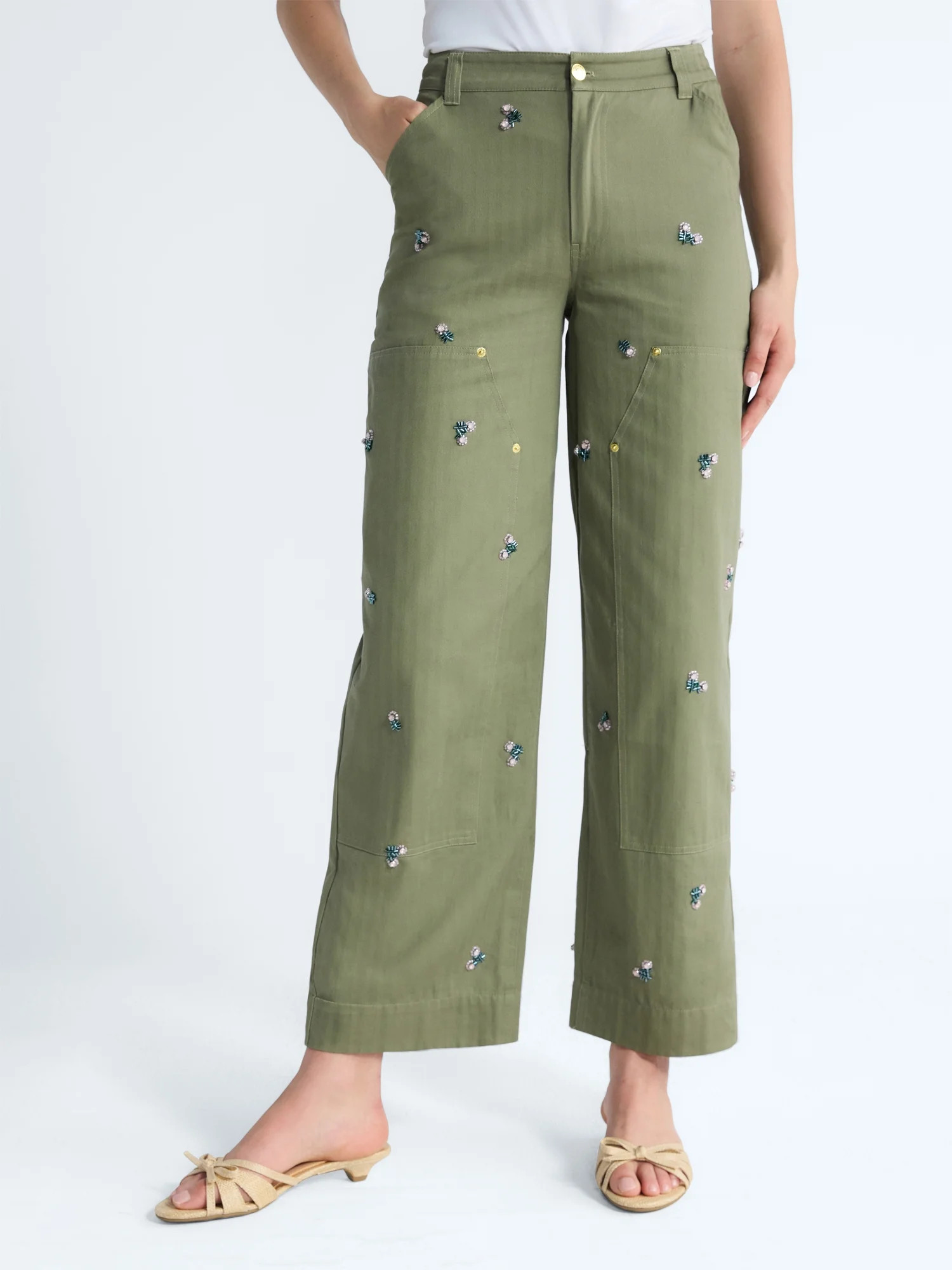 Free Assembly Women's and Women\u2019s Plus Embellished Cotton Carpenter Pants, 30" Inseam, Sizes... | Walmart (US)