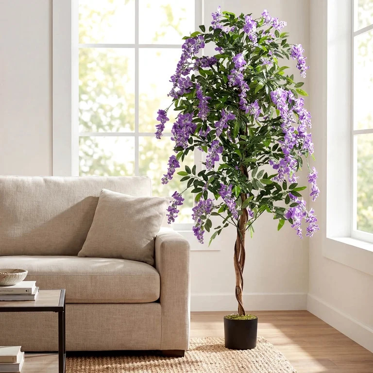 Costway 6 FT Artificial Wisteria Tree Set of 1 with Natural Trunks Purple Lifelike Flowers for Po... | Walmart (US)