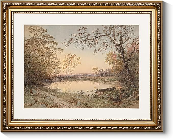 ARPEOTCY Vintage Gold Pictures Framed Wall Art, Nature Fall Landscape Riverside Trees Paintings, ... | Amazon (US)