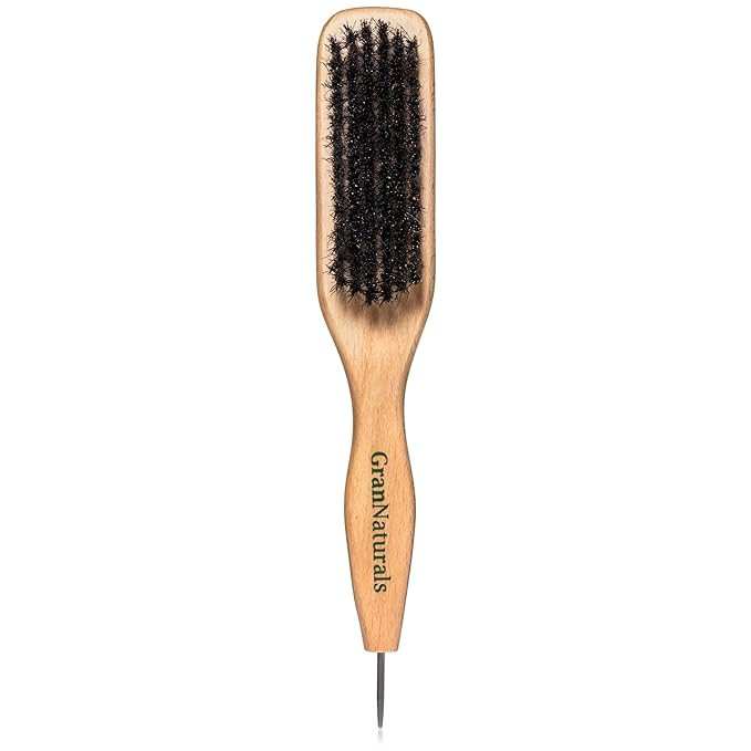 GranNaturals Smoothing & Styling Middle Part Boar Bristle Slick Back Hair Brush w/ Narrow Metal R... | Amazon (US)