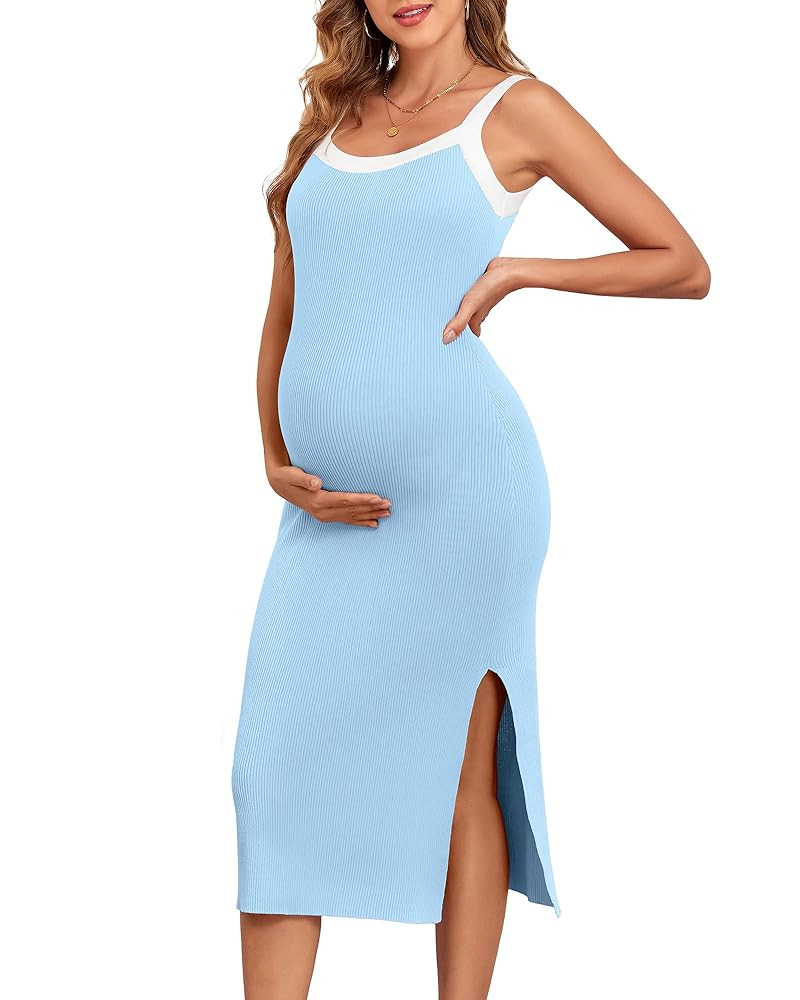 V FOR CITY Maternity Dress for Baby Shower Sleeveless Slit Rib Knit Casual Square Neck Bodycon Pr... | Amazon (US)