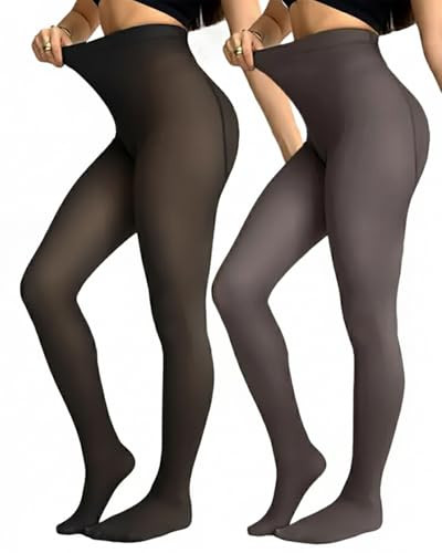 CHICME 2-Pack Magic Thick Fleece Lined Leggings for Women High Waist Thermal Pantyhose Warm Leggings Black+Brown-OS | Amazon (US)