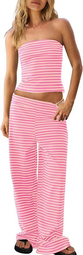 Panadila Womens Striped Two Piece Sets Summer Lounge Outfits Sailor Tube Top and Pants Matching S... | Amazon (US)
