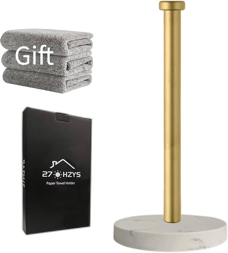 Gold Marble Paper Towel Holder - Countertop Standing with Weighted Base for One-Handed Operation | Amazon (US)