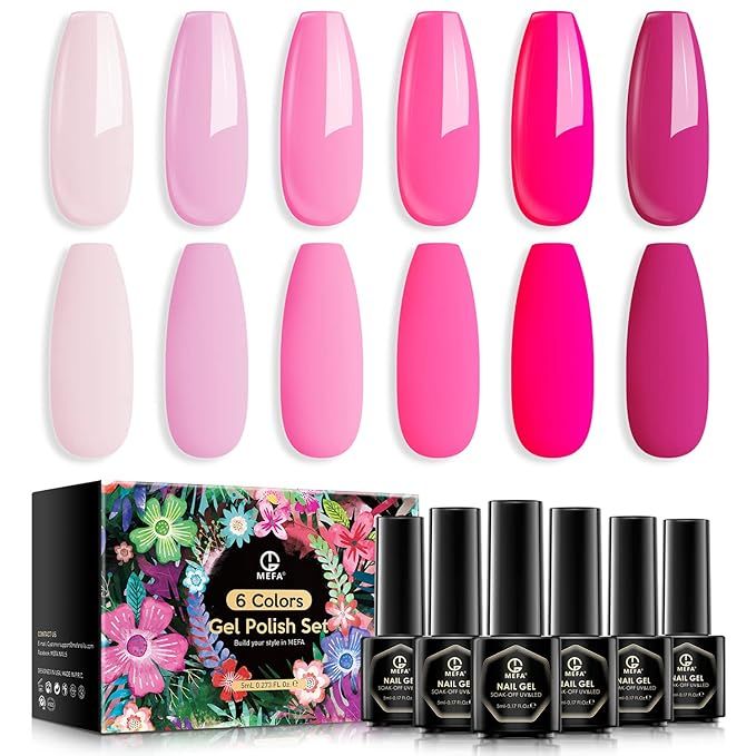 MEFA Pink Gel Nail Polish Set, Light/Hot Pink Cherry Blossom Strawberry Soft/Dark Tones All Seaso... | Amazon (US)