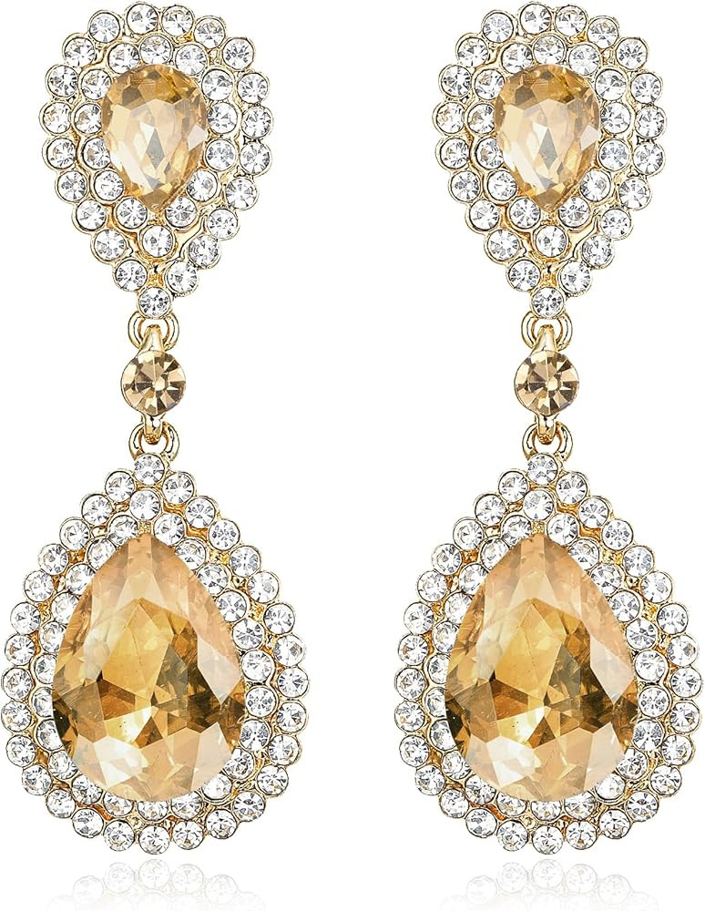 BriLove Women's Fashion Wedding Bridal Crystal Teardrop Infinity Dangle Earrings | Amazon (US)