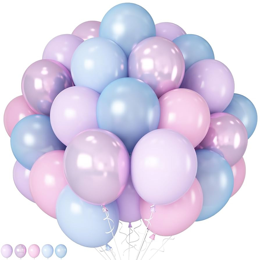 Pink Purple Blue Balloon 60Pcs 12 Inch Metallic Pastel Balloon Iridescent Pearl Pink Blue Purple ... | Amazon (US)