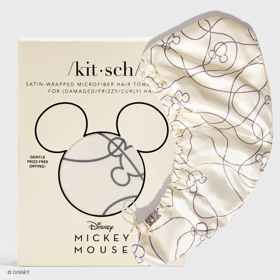Mickey/ Minnie x Kitsch Satin-Wrapped Hair Towel Mickey Maze - Cream | Kitsch