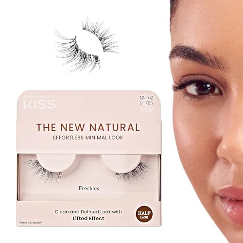 KISS The New Natural False Eyelashes Single Pack, 12 mm, Natural Volume, Easy to Apply, Reusable Fake Lashes, Cruelty Free, Includes 1 Pair Half Lashes - Style 'Freckles' | Amazon (US)