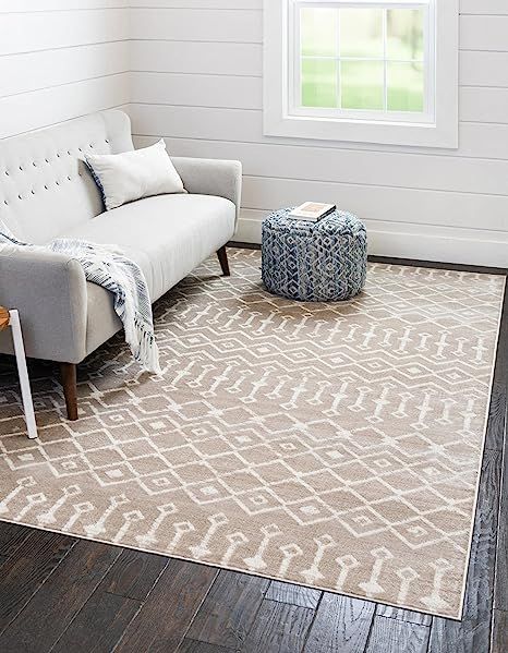 Rugs.com Geometric Kasbah Trellis Collection Rug – 7' X 10' Beige Low Pile Rug Perfect for Livi... | Amazon (US)