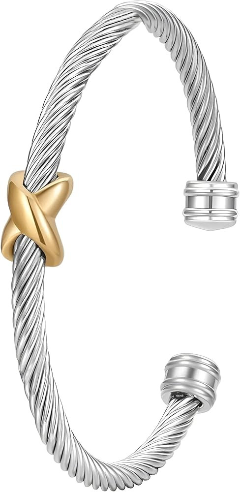 EGO VINA Multi Twisted Cable Wire Cross Bracelet For Women Men Classic Stainless Steel Fashion St... | Amazon (US)