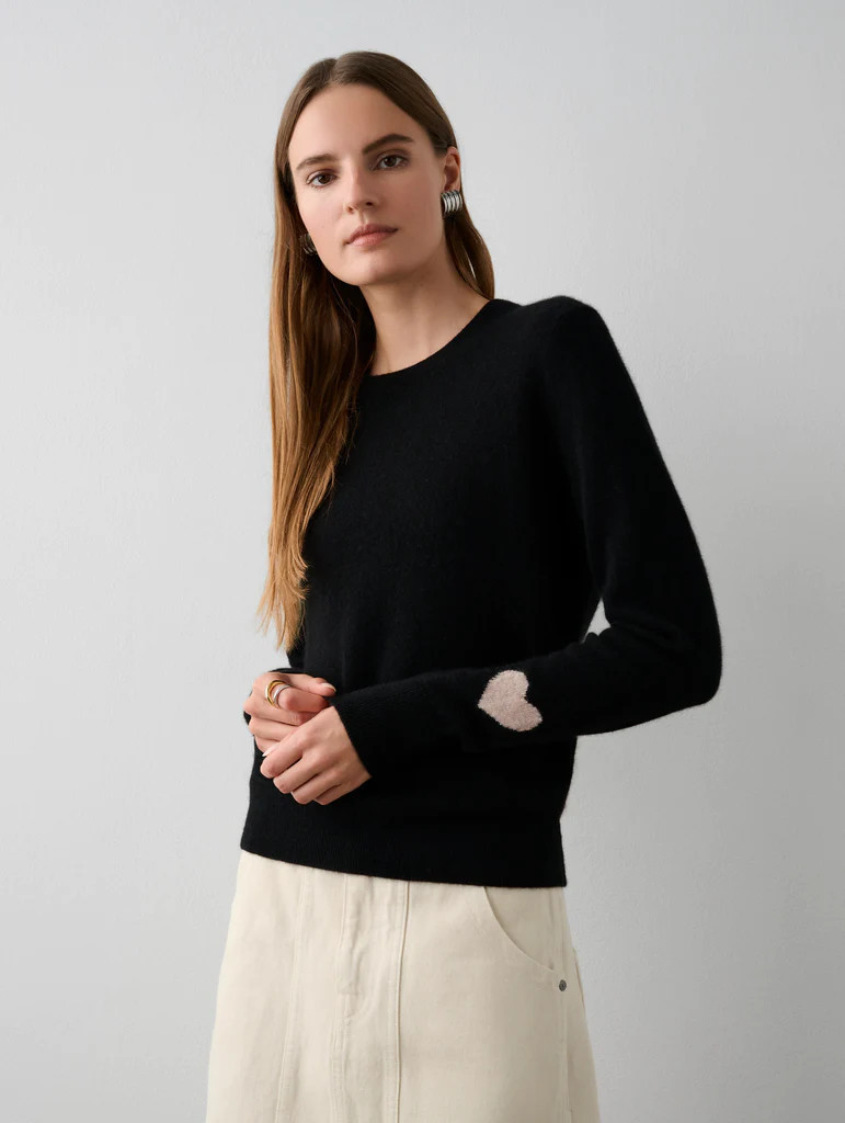 Cashmere Heart Sleeve Crewneck | White and Warren