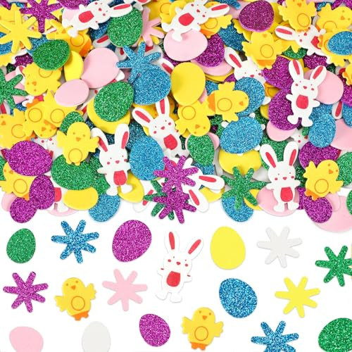 SEPGLITTER Easter Foam Stickers, 600Pcs Bunny Eggs Chick Flower Self-Adhesive Glitter Stickers for Kids Spring Party Favors DIY Crafts Decorations | Amazon (US)