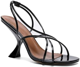 ShoeSirenStyle Women's Strappy Evening Sandals, Black Patent, 3.5" Sculptural Heel, Crystal Embel... | Amazon (US)