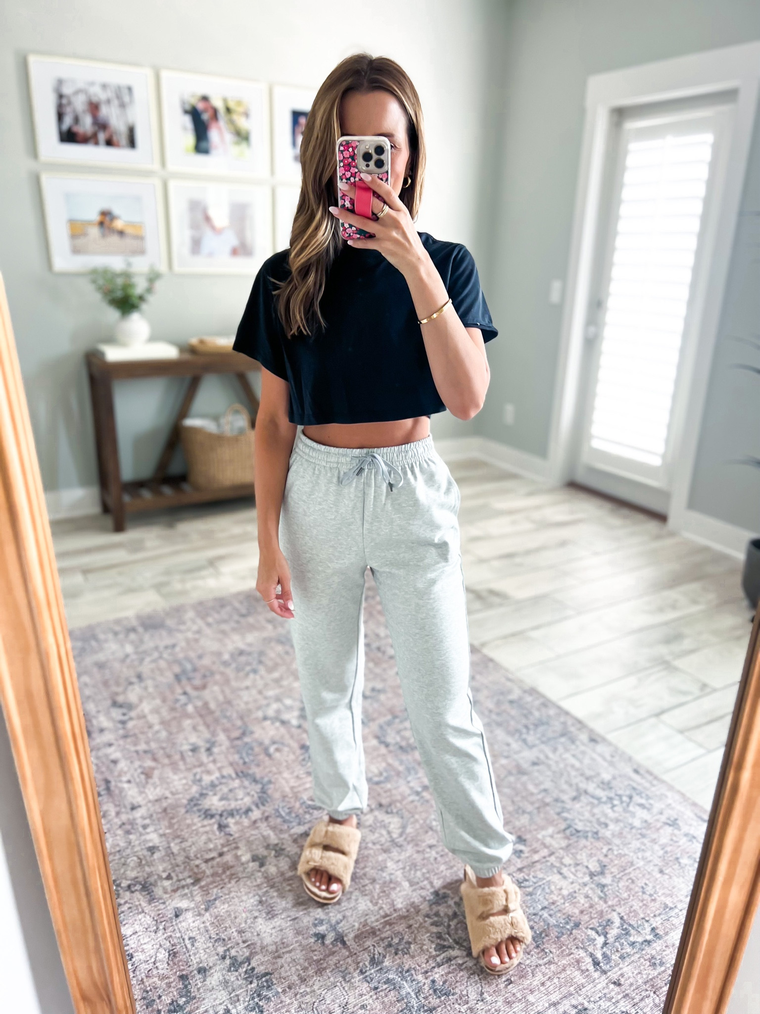 Amazon joggers. Travel outfits. Airport outfit. Petite-friendly  joggers. casual outfits. Seamless joggers. Crop joggers. Lululemon crop t-shirt (sz 2). Amazon slippers. 

#LTKshoecrush #LTKunder50 #LTKtravel
