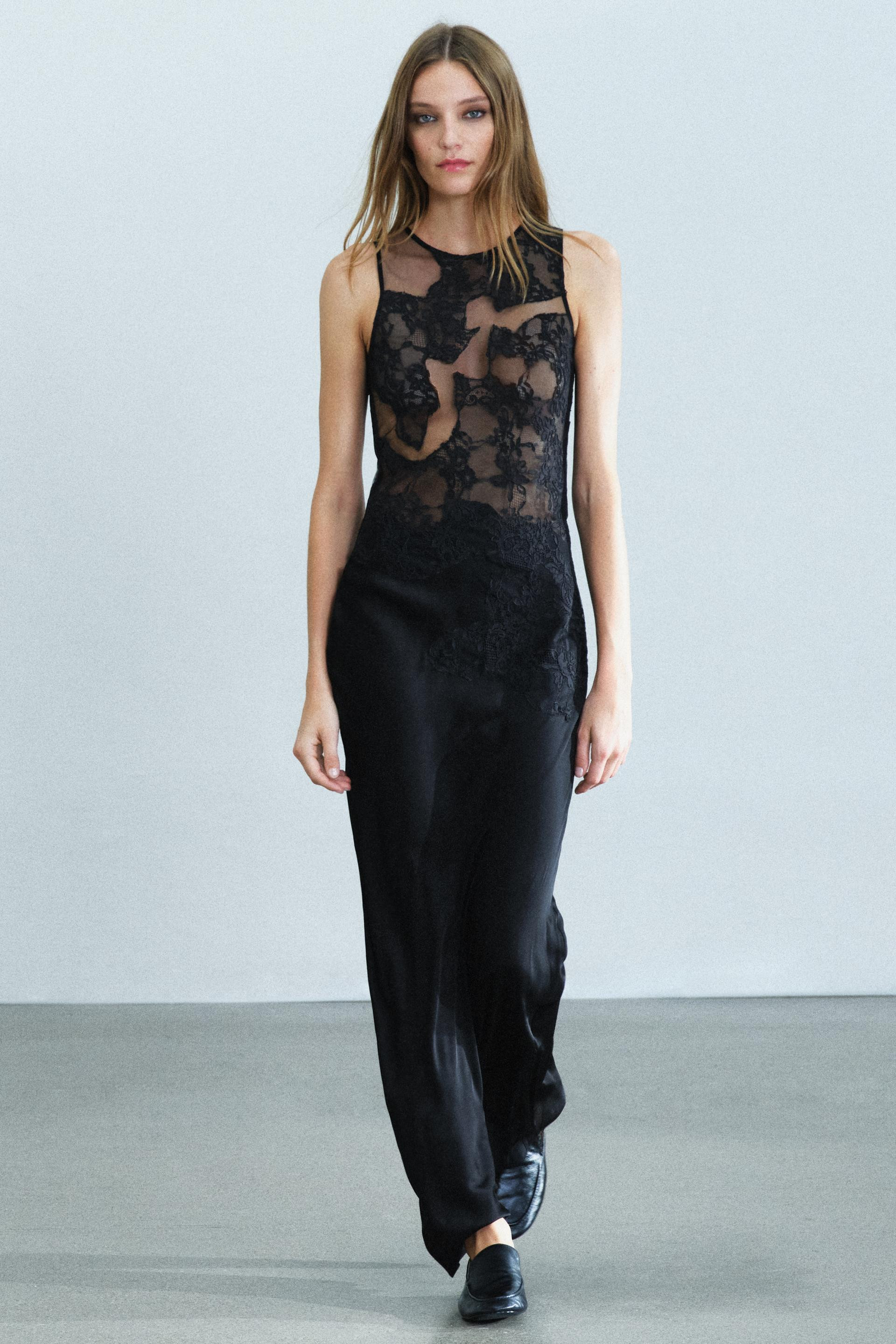 Zara - Zw Collection Lace Detail Maxi Dress - Black - S - Woman | Zara US
