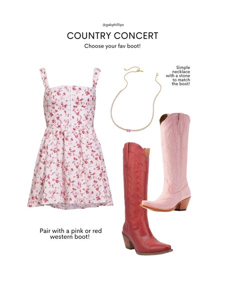 Sweetest pink and red floral dress to pair with either boot! Perfect for Nashville or your next country concert! 

#LTKSeasonal #LTKstyletip