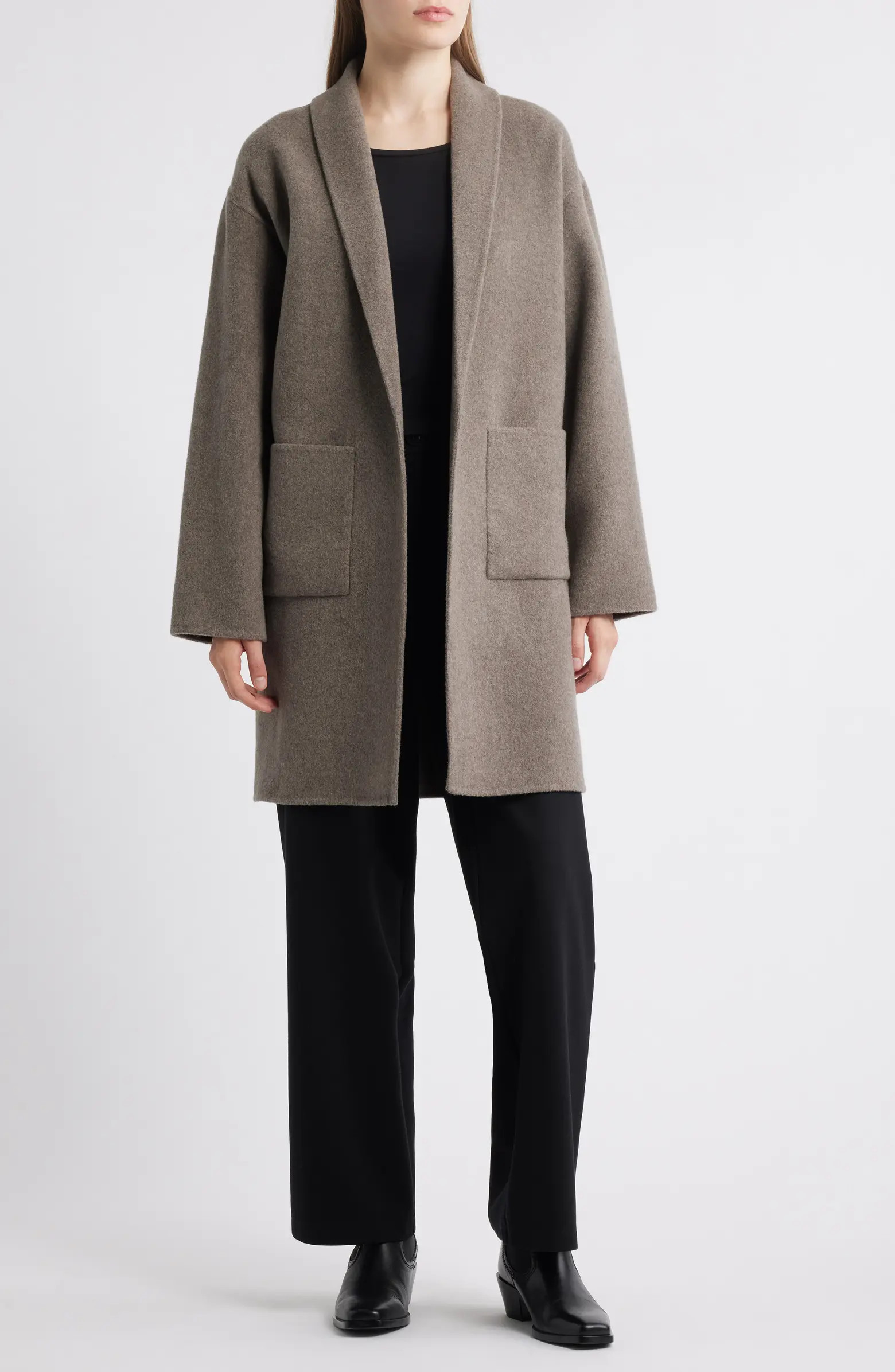 Shawl Collar Double Woven Wool Coat | Nordstrom