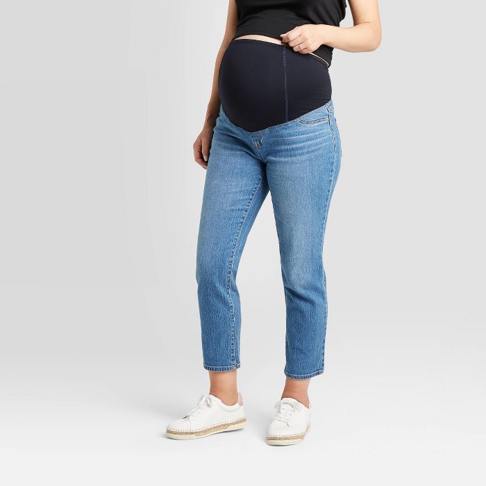 Maternity Crossover Panel Straight Jeans - Isabel Maternity by Ingrid & Isabel™ Blue | Target