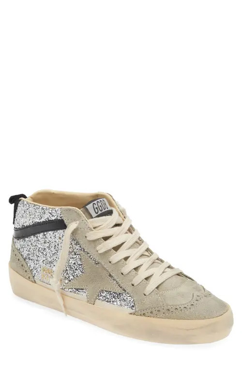Golden Goose Mid Star Glitter Sneaker in Silver/Taupe/Black at Nordstrom, Size 10Us | Nordstrom