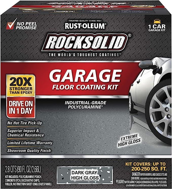 Rust-Oleum 317286 Rocksolid Polycuramine Garage Floor Coating, 1 Car Kit, Dark Gray | Amazon (US)