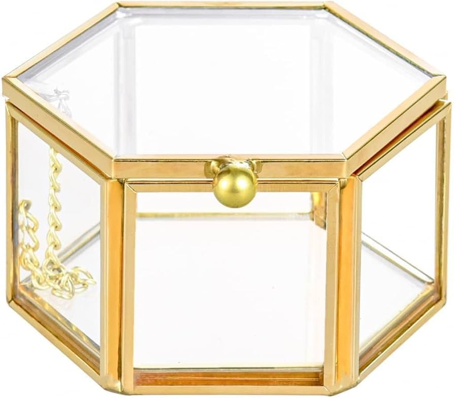 Feyarl Small Gold Glass Jewelry Trinket Box Ornate Ring Earring Display Chest Box Keepsake Organi... | Amazon (US)