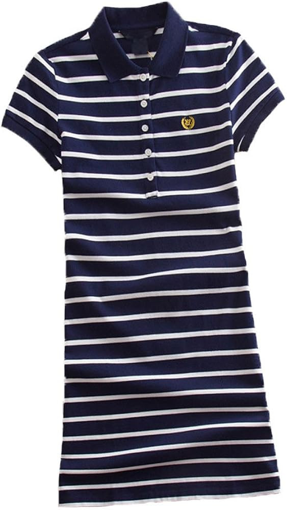 Teeuiear Women Embroidery Polo Striped Print Summer T Shirt Dress Slim Casual Mini Sport Dresses | Amazon (US)