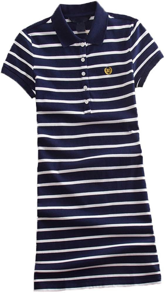 Teeuiear Women Embroidery Polo Striped Print Summer T Shirt Dress Slim Casual Mini Sport Dresses | Amazon (US)