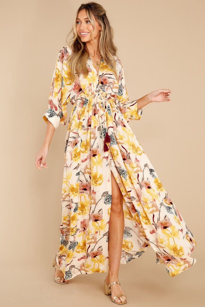 Change Course Beige Floral Print Maxi Dress | Red Dress 