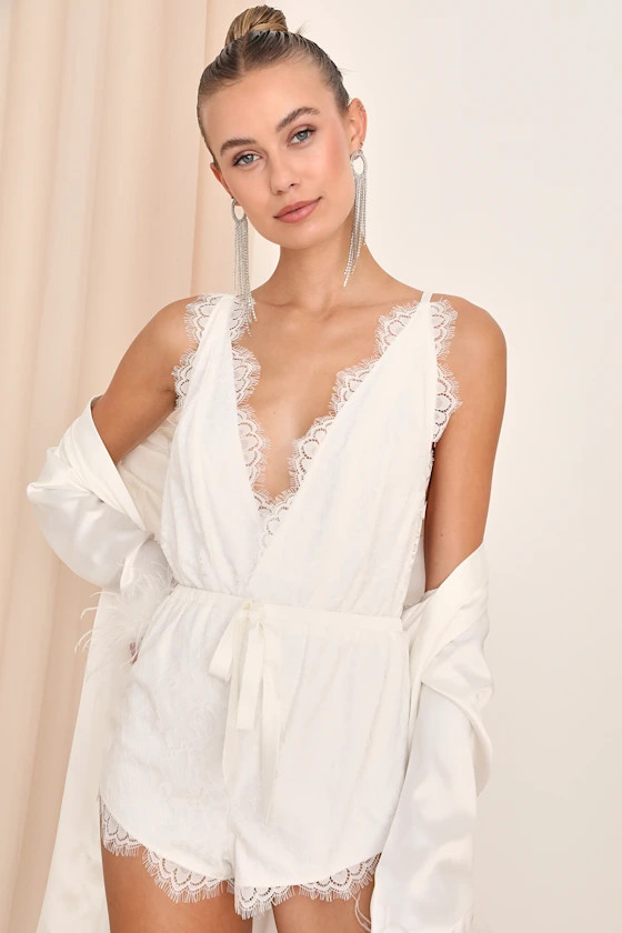 Lovely Longing Ivory Lace Surplice Lingerie Romper | Lulus