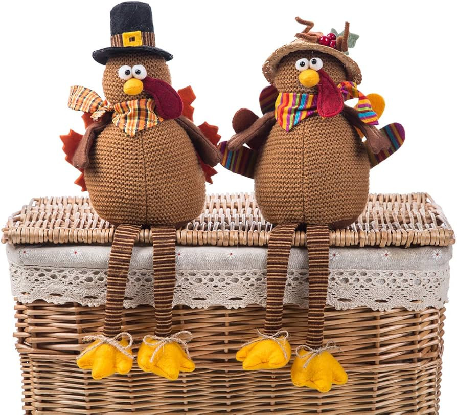 Ogrmar 2 Pack Stuffed Turkey Couple Doll Thanksgiving Tabletop Decoration Exquisite Handmade Turk... | Amazon (US)