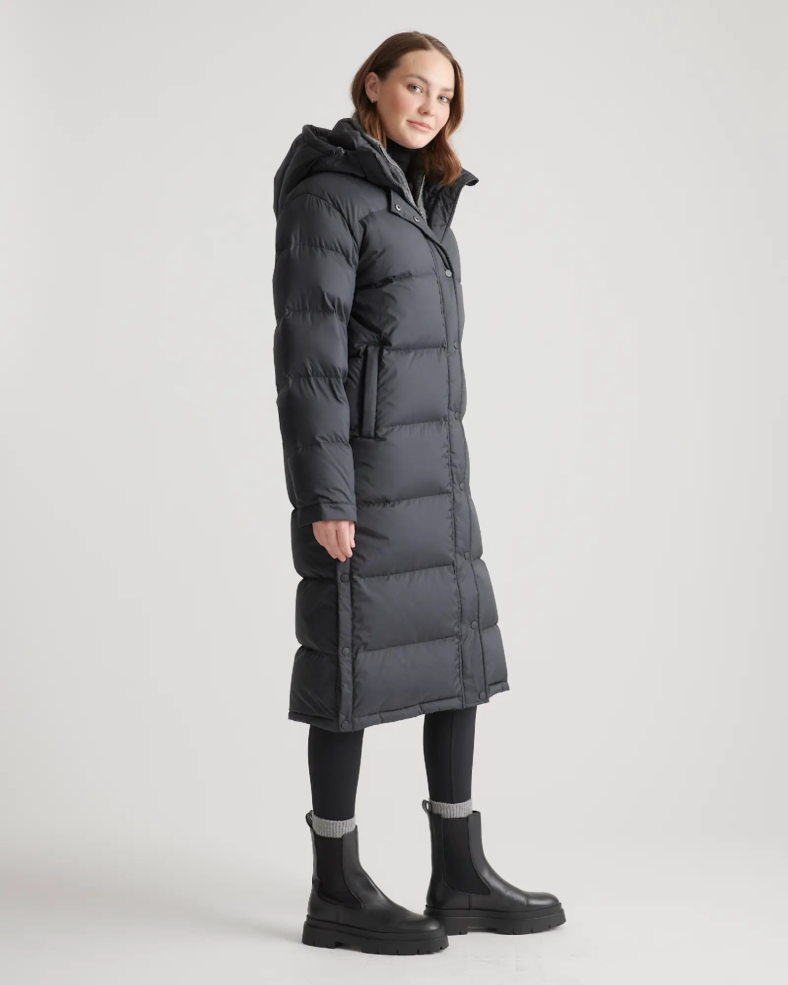 Responsible Down Long Puffer Jacket  in Black | Quince