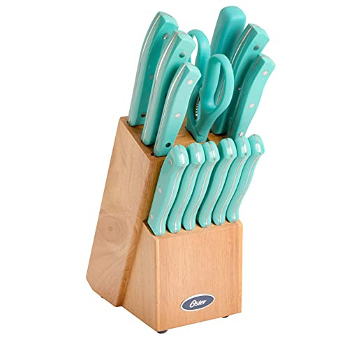 Oster Evansville 14 Piece Cutlery Set, Stainless Steel with Turquoise Handles - | Amazon (US)