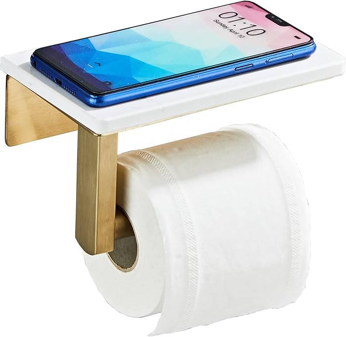 Brushed Gold Toilet Paper Holder with Shelf, 304 Stainless Steel Screw Wall Mounted, Marble Tissu... | Amazon (US)